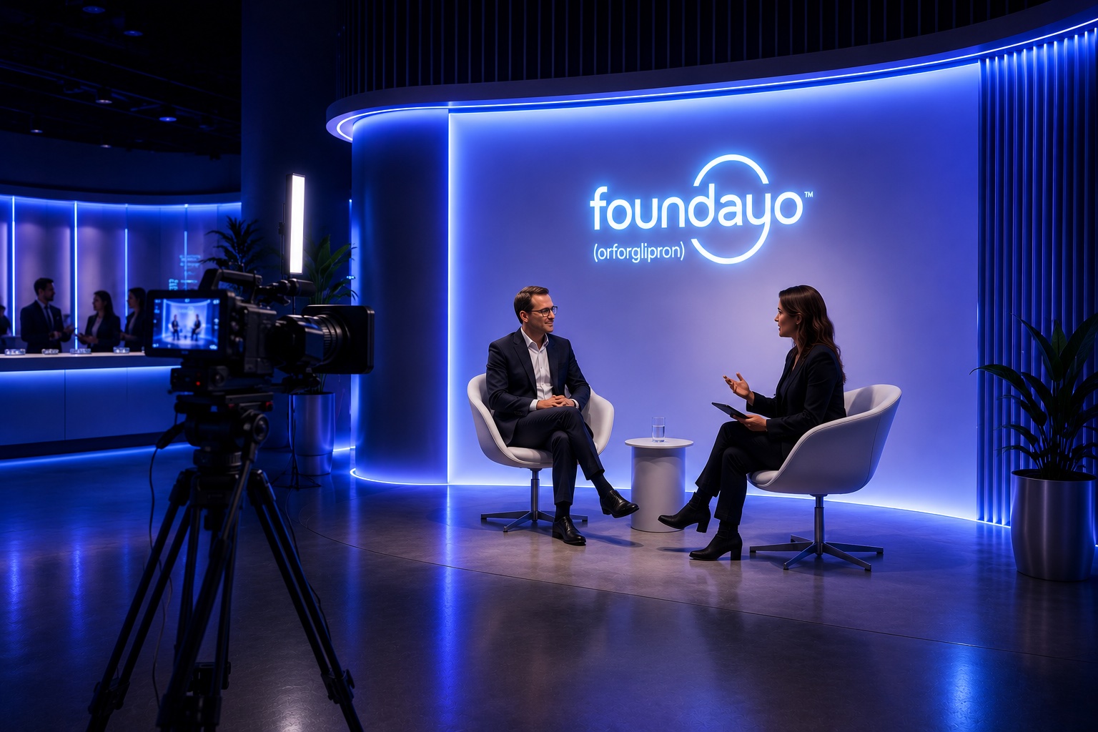 One-on-one interview set with camera